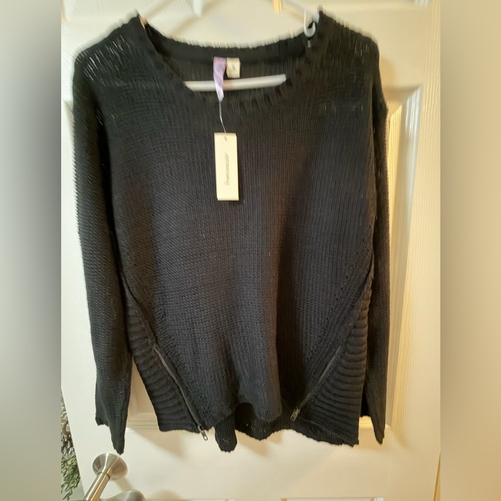 LPA Charcoal Crew Neck Sweater with Zipper Details